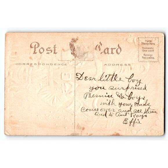 Santa Claus Christmas Postcard Icicles Sled Toy Boat Car Tree Mountains Embossed - Picture 2 of 2